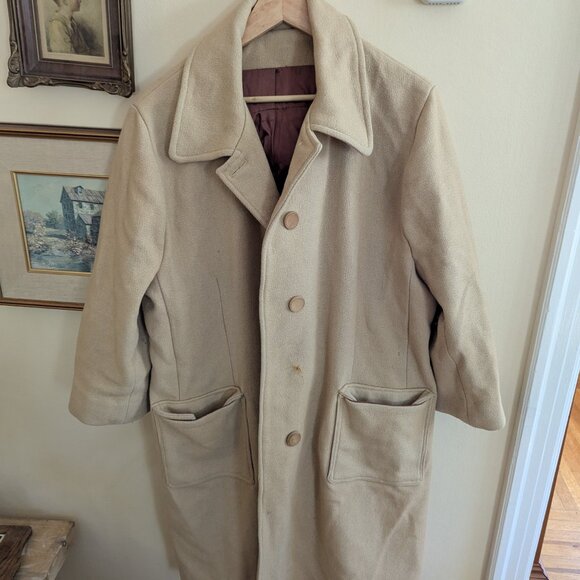Wool/Felt Khaki Long Vintage Coat - Picture 2 of 4